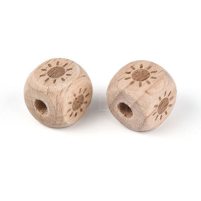 Laser Engraved Beech Wood European Beads WOOD-T033-08A-1
