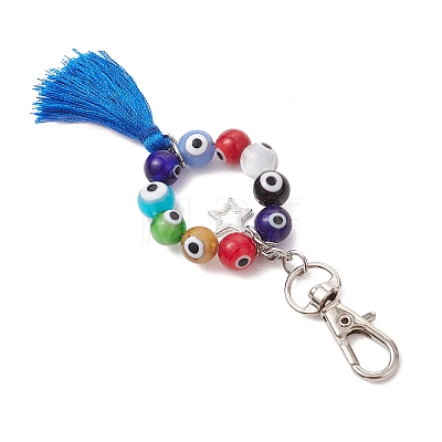 Handmade Lampwork Evil Eye & Polyester Tassel Pendant Decorations HJEW-JM02821-01-1