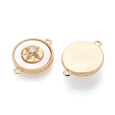 Brass Micro Pave Clear Cubic Zirconia and Shell Connector Charms KK-N287-30G-1