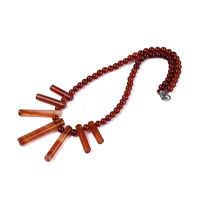 Natural Carnelian(Dyed & Heated) Round Beaded Fan Bib Necklaces NJEW-N064-04G-1