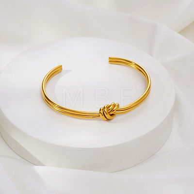 Geometric C-Shaped Double Layer Adjustable 304 Stainless Steel Twisted Knot Cuff Bangles for Women FB2963-1