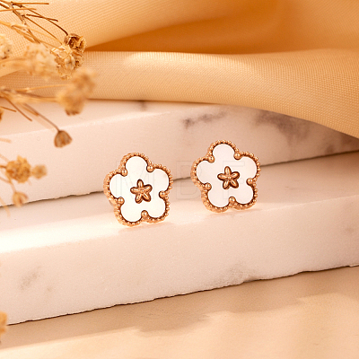 Stainless Steel Shell Flower Stud Earrings YN3957-1