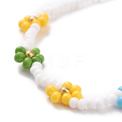Handmade Daisy Flower Baking Paint & Dyed Glass Seed Beaded Stretch Bracelets BJEW-JB07668-04-1