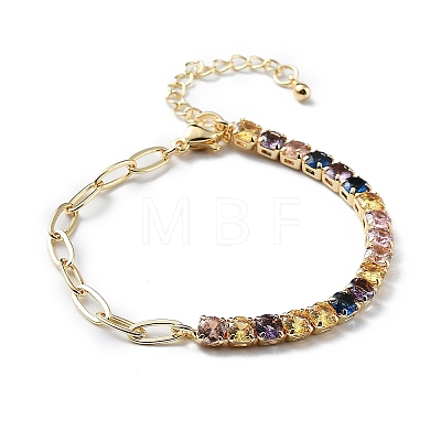 Brass Micro Pave Cubic Zirconia Strass & Paperclip Chain Bracelets BJEW-C052-04G-02-1