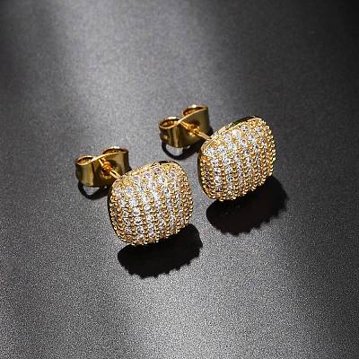 Brass Micro Pave Cubic Zirconia Stud Earrings EJEW-F418-15G-1