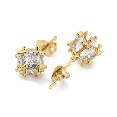 Brass Micro Pave Cubic Zirconia Ear Studs EJEW-P261-19G-1