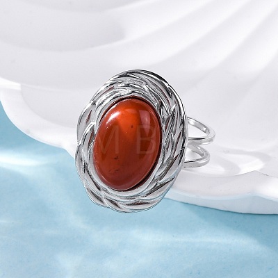 Oval Natural Red Jasper Finger Rings RJEW-M063-01P-12-1