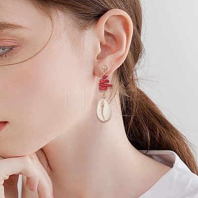 Dyed Chips Synthetic Coral Stud Earrings EJEW-TA00203-1