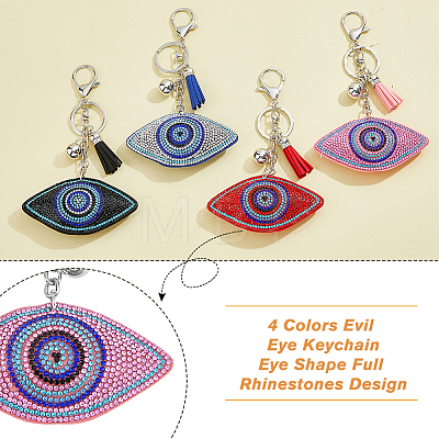 DICOSMETIC 4Pcs 4 Colors Velvet Evil Eye Full Rhinestones Keychains KEYC-DC0001-26-1