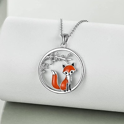 304 Stainless Steel Enamel Ring with Branch and Fox Pendant Necklaces for Women FS-WG1934E-01-1