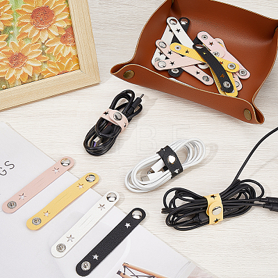 Gorgecraft 24Pcs 4 Colors Star Pattern Imitation Leather Cable Keepers AJEW-GF0008-47-1