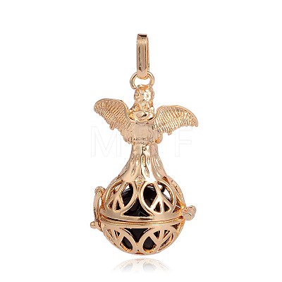 Golden Plated Brass Hollow Round Cage Pendants KK-J251-05G-1