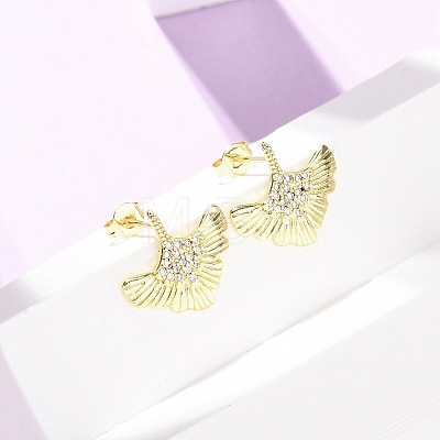 Brass Micro Pave Clear Cubic Zirconia Stud Earrings EJEW-D351-10G-1