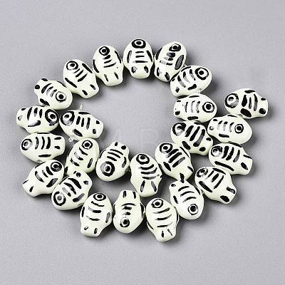 Handmade Printed Porcelain Beads Strand PORC-T133-02F-1