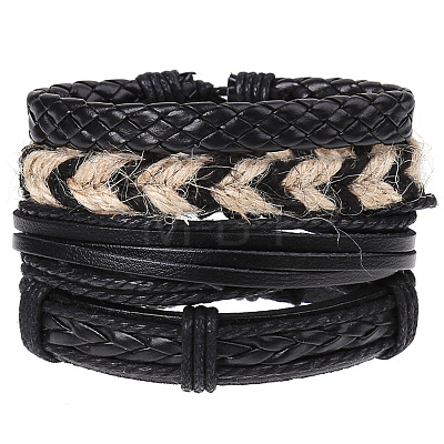 4Pcs Retro Cattlehide Leather Cord Multi-strand Bracelets for Men WGE7990-01-1