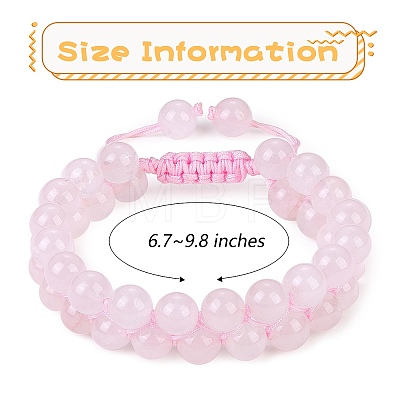 Natural  Rose Quartz Braided Bead Bracelet BJEW-SW00001-08-1