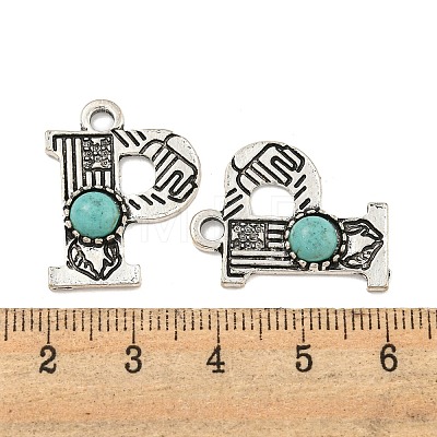 Synthetic Turquoise & Alloy Pendants PALLOY-H146-01AS-P-1