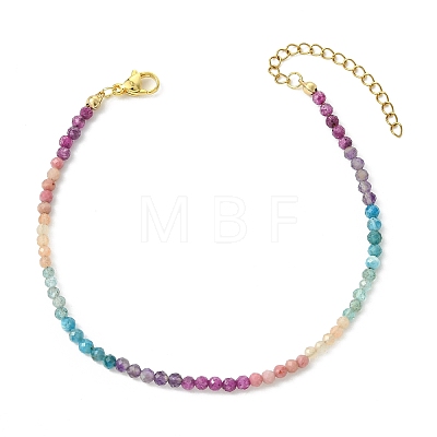 Natural Rhodonite & Amethyst & Apatite & Ruby & Sunstone Faceted Round Beaded Anklets for Women AJEW-AN00811-1