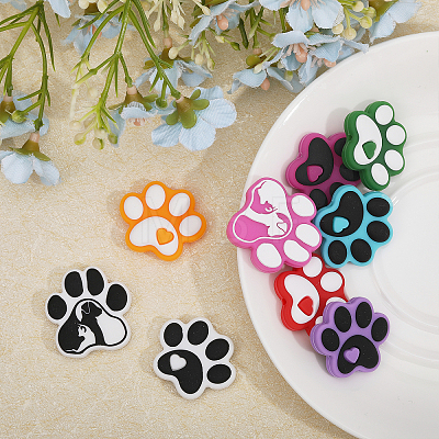 9Pcs 9 Style Dog Paw Print Food Grade Eco-Friendly Silicone Beads SIL-CA0002-80-1