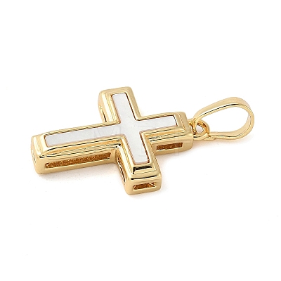 Brass Pave Natural White Shell Pendants KK-S522-01C-G-1