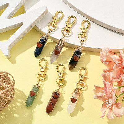 Natural Gemstone Pointed Cone Pendant Decorations HJEW-JM02990-02-1