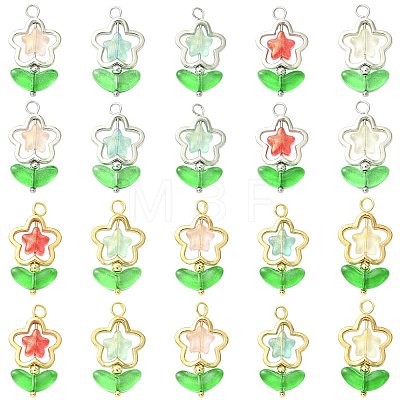 10Pcs 5 Colors Flower Glass Pendants PALLOY-FS00077-1