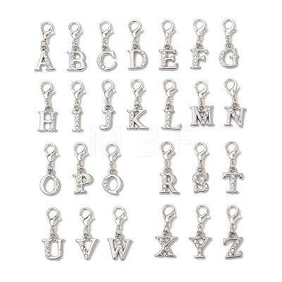 26Pcs Letter A~Z Alloy Rhinestone Pendant Decorations HJEW-JM02651-1