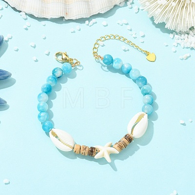 Beachy Natural Coconut & Synthetic Turquoise & Natural Dyed Persian Jade Gemstone Beads Bracelets for Women BJEW-JB13754-1