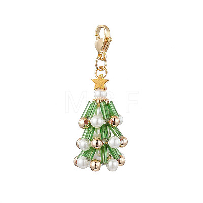 Christmas Tree Glass & Shell Pearl Pendant Decorations HJEW-TA00182-01-1