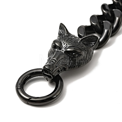 304 Stainless Steel Curb Chain Bracelet with Wolf Clasp for Men Women BJEW-E009-17EB-1