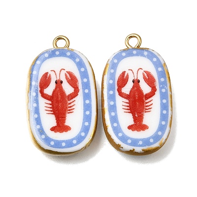 Fruit & Floral & Animals Printed Handmade Porcelain Pendants X-STAS-Z207-01G-05-1