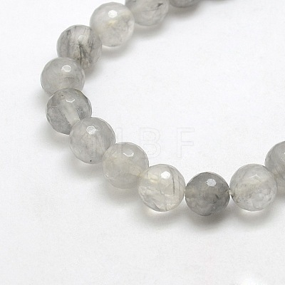 Natural Gemstone Cloudy Quartz Faceted Round Bead Strands G-O021-8mm-03A-1