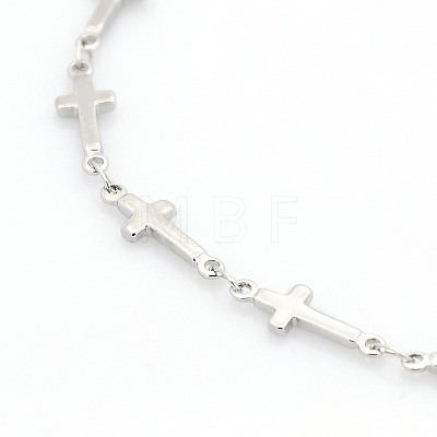 Religious Catholic Jewelry 304 Stainless Steel Cross Link Chain Bracelets STAS-O036-09P-1