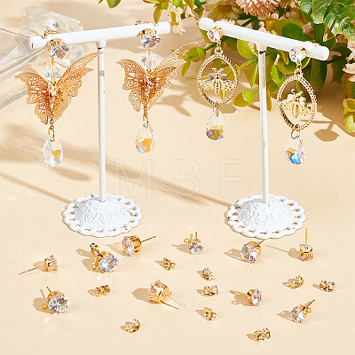 Beebeecraft 12 Pairs 2 Style Diamond Shape Brass with Cubic Zirconia Stud Earring Findings KK-BBC0012-72-1