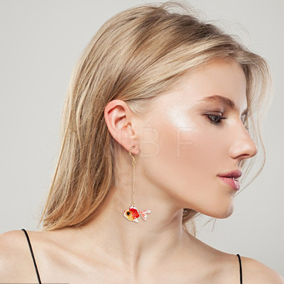 ANATTASOUL 2 Pairs 2 Colors Resin Fish & Glass Ball Asymmetrical Earrings EJEW-AN0002-32-1