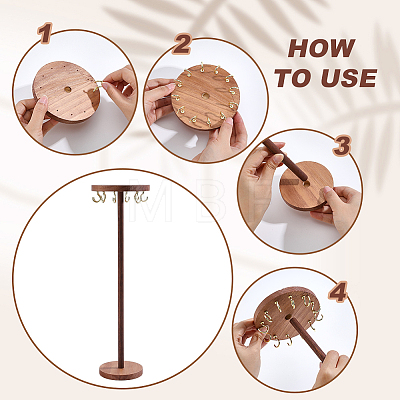 Round Wooden Necklace Organizer Display Stands NDIS-WH0010-34A-1