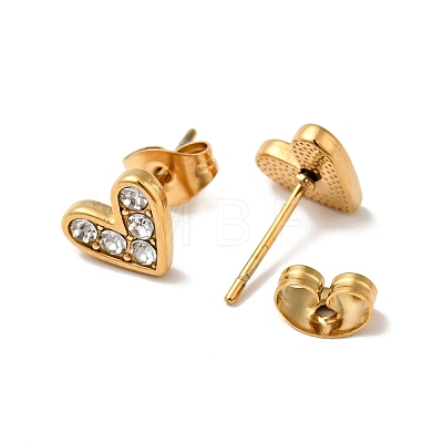 Heart 304 Stainless Steel Rhinestone Stud Earrings EJEW-A081-15G-02-1