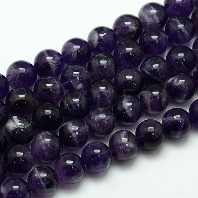 Natural Amethyst Round Bead Strands G-L170-12mm-02-1