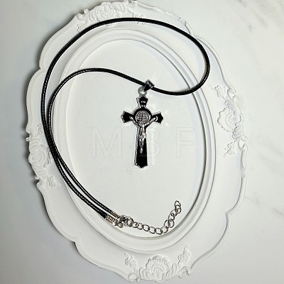 Vintage Religion Alloy Enamel Black Saint Benedict Medal Crucifix Cross Pendant Necklaces for Men Women ZV6035-1