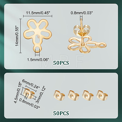 Unicraftale 50Pcs 201 Stainless Steel Flower Stud Earring Findings STAS-UN0047-08-1
