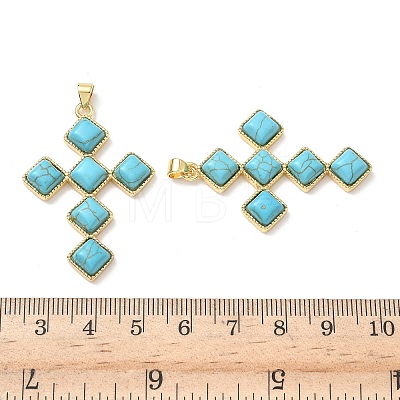Dyed Synthetic Turquoise Rhombus Cross Pendants KK-P330-10G-1