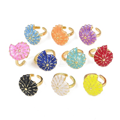 Brass Enamel Adjustable Cuff Rings for Women RJEW-G357-01M-1