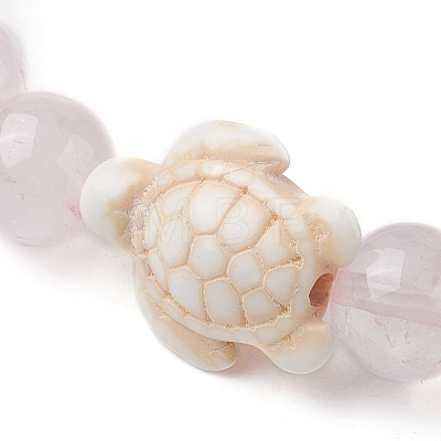 Natural Rose Quartz Round & Synthetic Turquoise Turtle Beaded Stretch Bracelet for Women BJEW-JB09700-02-1