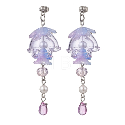 Jellyfish 304 Stainless Steel Shell Pearl Dangle Stud Earrings EJEW-TA00773-02-1