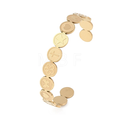 201 Stainless Steel Cuff Bangles for Women Flat Round with Cross & Butterfly & Heart & Star & Flower BJEW-T024-01E-G-1