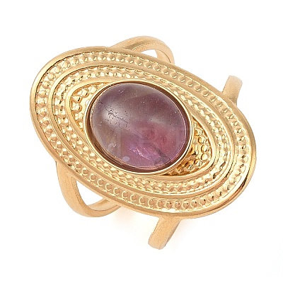 Oval Natural Amethyst Finger Rings RJEW-Z057-14G-03-1