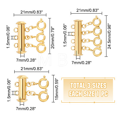 Unicraftale 3Pcs 3 Styles 304 Stainless Steel Slide Lock Clasps STAS-UN0042-03B-1