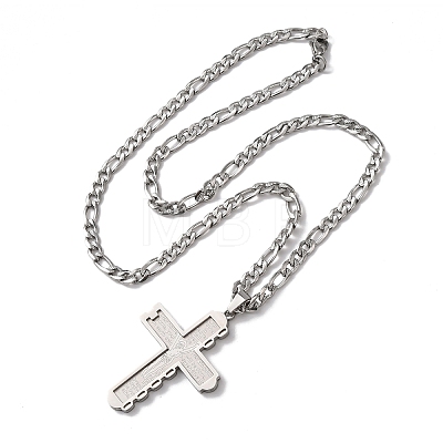 304 Stainless Steel Jesus Cross Pendant Necklaces NJEW-B153-01P-1