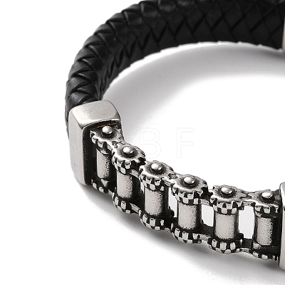 Men's Braided Black PU Leather Cord Bracelets BJEW-K243-28AS-1