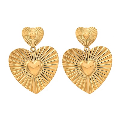 Heart 304 Stainless Steel Dangle Stud Earrings EJEW-Z109-03G-1